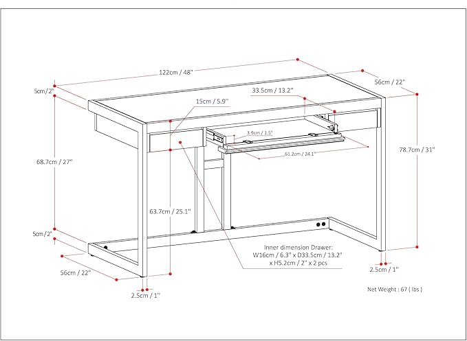 SIMPLIHOME Erina Desk - 48 Inch Wide Solid Acacia Wood and Metal Writing Desk in Distressed Charcoal Brown Modern Industrial Home Office Computer Table with 2 Drawers and Flip-Down Keyboard Tray