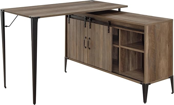 48 Gray Oak &amp Black Writing Desk - Modern Home Office Workstation