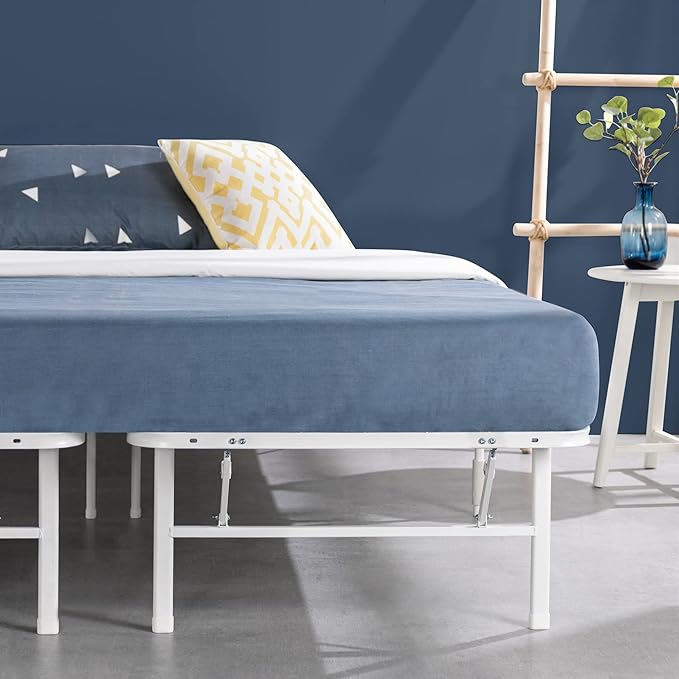 Zinus SmartBase Tool-Free Assembly Mattress Foundation 14 Inch Metal Platform Bed Frame No Box Spring Needed Sturdy Steel Frame Underbed Storage White King