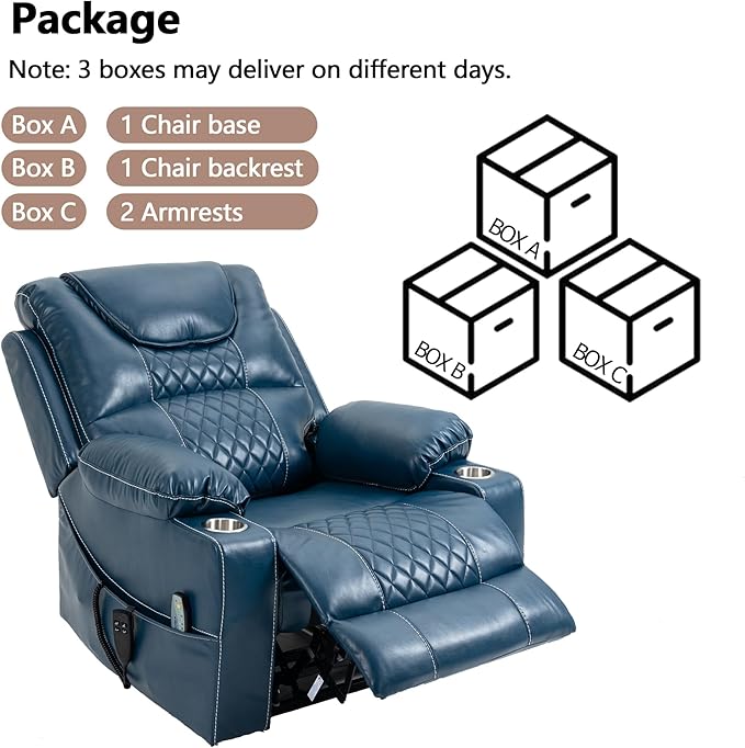 Large Power Lift Recliner Chair Sofa with Massage and Heat for Big and Tall ElderlyInfinite PositionsDual MotorCup HoldersAir Leather Home Theater Seat
