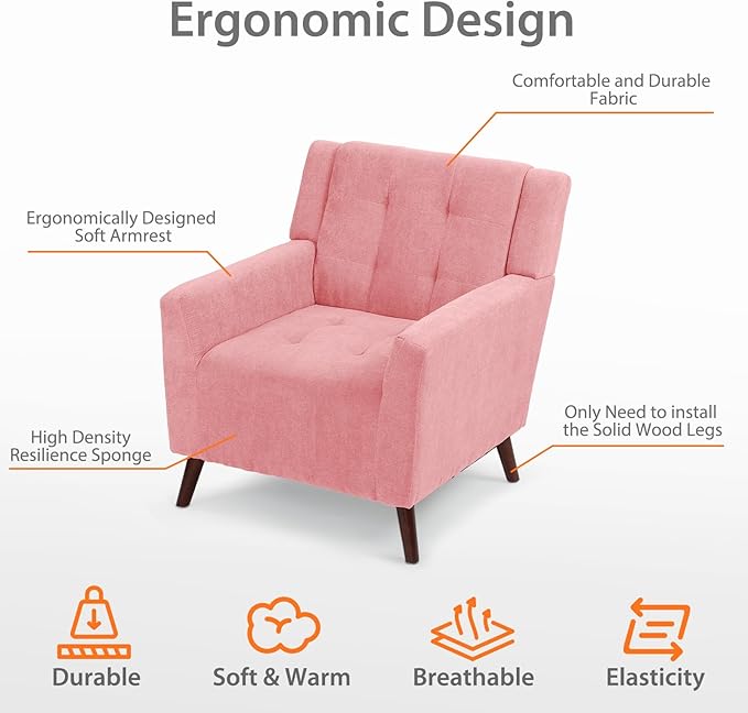 Dining Room ChairLiving Room Armless Chair Modern Design Fabric Armless Contemporary Accent Dining Chairs Sofa with Solid Wood Legs (Pink)