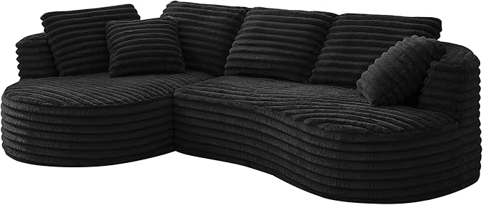 121 Oversized Curved Couch Boneless Couches Sofa with Chaise Deep Seat L-Shape Sectional Sofa for Living Room No Assembly Required (Black Left Facing Chaise)