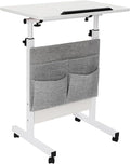 Adjustable Height Standing Desk 24in Portable Laptop Desk Rolling Computer Stand w/Storage Bag &amp Adjustable Height Ideal for Small Spaces and Home Offices (White 24 * 16in)