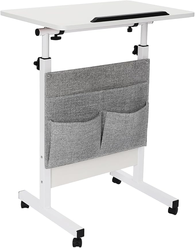 Adjustable Height Standing Desk 24in Portable Laptop Desk Rolling Computer Stand w/Storage Bag &amp Adjustable Height Ideal for Small Spaces and Home Offices (White 24 * 16in)