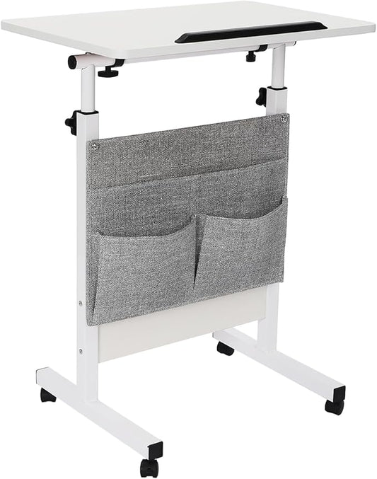 Adjustable Height Standing Desk 24in Portable Laptop Desk Rolling Computer Stand w/Storage Bag &amp Adjustable Height Ideal for Small Spaces and Home Offices (White 24 * 16in)