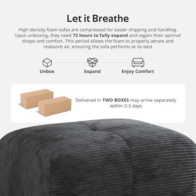Modern L-Shaped Modular Sectional Sofa for Living RoomOversized 3-Seater Couch with Deep Seat and Movable Ottoman – No AssemblyComfortable Suede Fabric Boneless Sofa(Dark Gray) (Dark Gray)