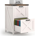 2 Drawer Small File Cabinet Farmhouse Vertical Filing Cabinet Fits Letter and A4 Size Under Desk Wooden File Cabinets for Home Office Printer Stand Rustic White