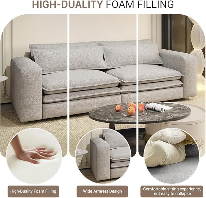 93King Size Pull Out Sofa Bed 3-in-1 Teddy Convertible Sleeper Sofa with Ultra Wide Armrests Tufted Modern Sofa with 2 Lumbar Pillows for Bedroom Living Room Apartment (Light Grey 93inch)