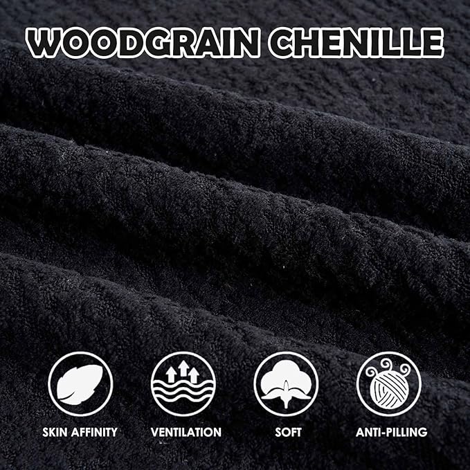 65” Black Curved Couch&amp Loveseat Sofa with 3 Pillows Compression Couch with Round Armrest Suitable for Small Space Bedroom Living Room Memory Foam Chenille No Assembly (Black)
