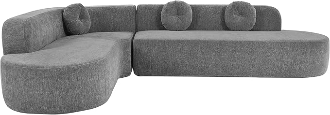 Elegant 122'' Extra Large Sectional Upholstery Sofa with Curved Design and Three Round Cushionsfor Living Room Apartment Office (Grey#3)