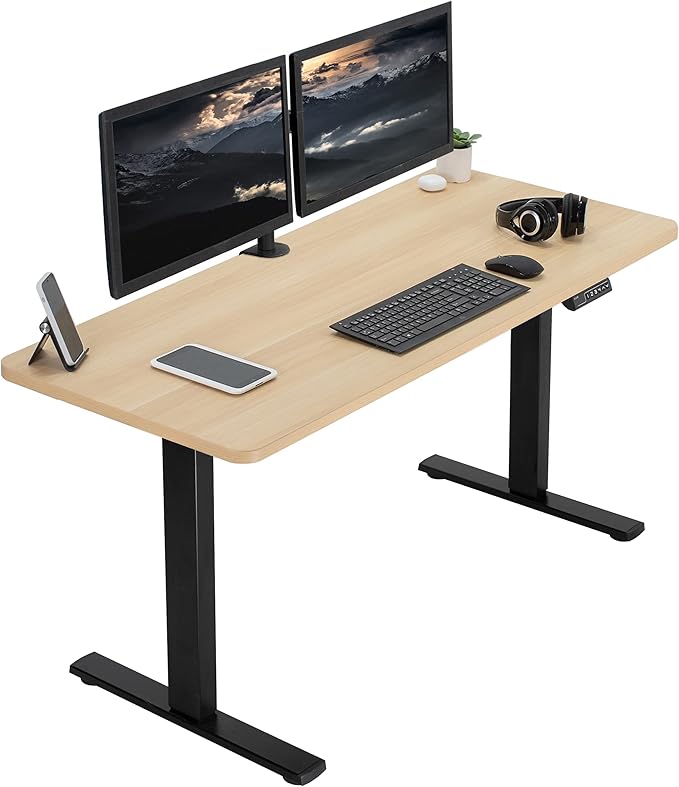 VIVO Electric 60 x 24 in Standing Desk Memory Height Adjustment 1B Series Holds 220 lbs One-Piece Light Wood Top Black Frame DESK-KIT-1B6C