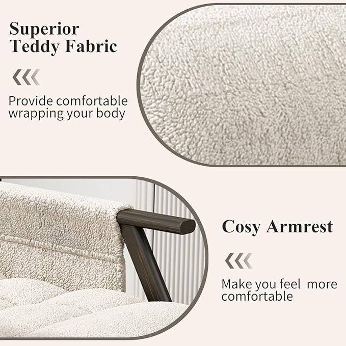 NIOIIKIT Nursery Rocking Chair Teddy Upholstered Rocker Chair with Adjustable Back&ampFootrest Reclining Glider Chair with Side Pocket Tufted Glider Rocker Armchair for Living Room (Beige Teddy)
