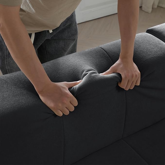 Modular Sectional Sofa Couch Modern Compressed Sofa 3-Seat Foam Couch for Living Room Apartment Studio Office (Black)