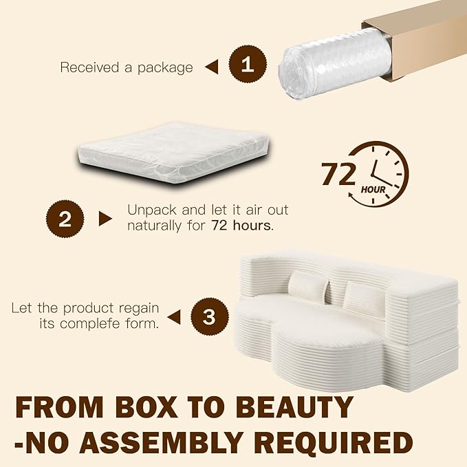 Modern 2-in-1 Convertible Sofa Bed 78 Full Size Corduroy Floor Sofa with 2 Pillows Folding Mattress Sleeper for Living Room &amp Guest Room No Assembly Required