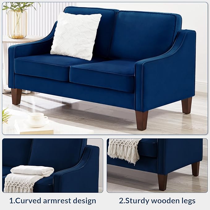 51 inch Velvet Modern Loveseat Sofa CouchComfy Mid-Century Vintage Loveseat with Curve Armrest for Living RoomBedroomApartmentStudioNavy Blue