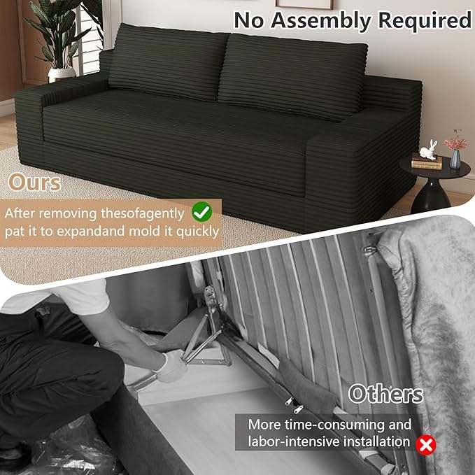 Cloud Loveseat Sofa Modern Corduroy 2-Seater Couch with Deep Seat No Assembly Required Memory Foam Sofa Boneless Sofa in a Box for Bedroom Apartment OfficeSmall Space (Dark Grey70.87in)