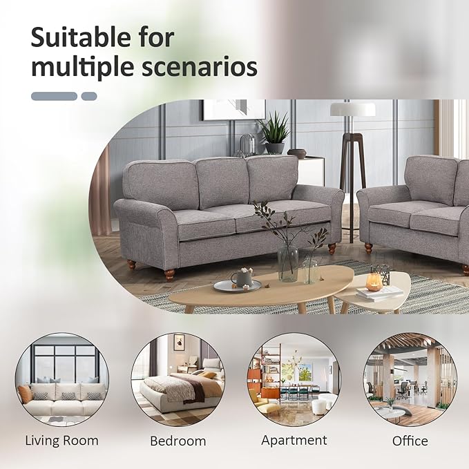EBELLO Modern Linen Fabric Loveseat Sofa Upholstered 2-seat Sofa Couch Wood Frame and Sturdy Legs for Living Room Bedroom Office Grey