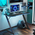 Large PC Gaming Desk 47 in Computer Desk with Headphone Hook Z-Shaped Gaming Table Home Office Desks Workstations for Small Places Carbon Fiber Surface Simple Installation Black