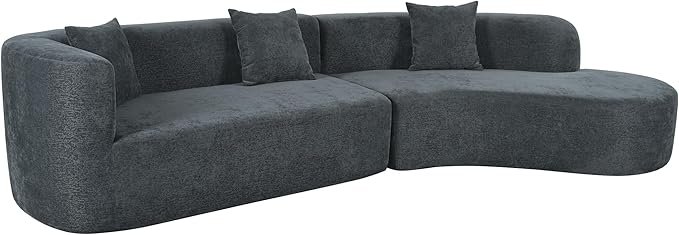 Merax Modern Minimalist Large 2-Piece Sectional Curved Chenille Sofa with 3 Pillows and High-Density Foam for Luxurious Comfort and Seamless for Living Room Bedroom Grey