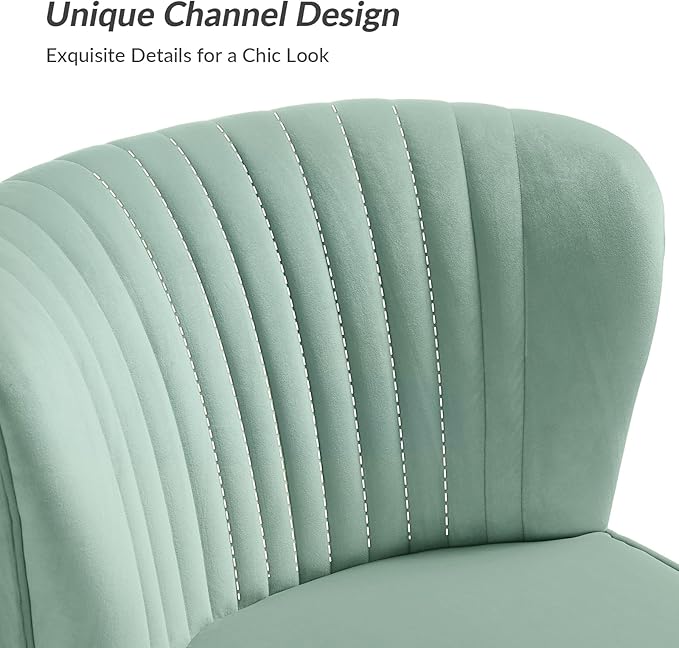 HULALA Home Velvet Accent Chair Set of 2 Modern Armless Upholstered Side Chair with Glam Gold Metal Legs for Vanity Living Room Bedroom - SAGE