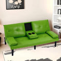67Modern Futon Sofa BedConvertible 3 in 1 Sleeper Bed Couches with Adjustable BackrestCup HoldersComfy PVC Leather Recliner Sofa Loveseat with Chrome Legs for Small Home Living Room (Green)