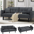 ECOTOUGE Futon Sofa Bed 74 Convertible Sofa Bed with Adjustable Backrest Modern Linen Fabric Loveseat Sleeper Sofa with 2 Pillow &amp Side Pockets Futon Couch for Living Room Bedroom Office Grey