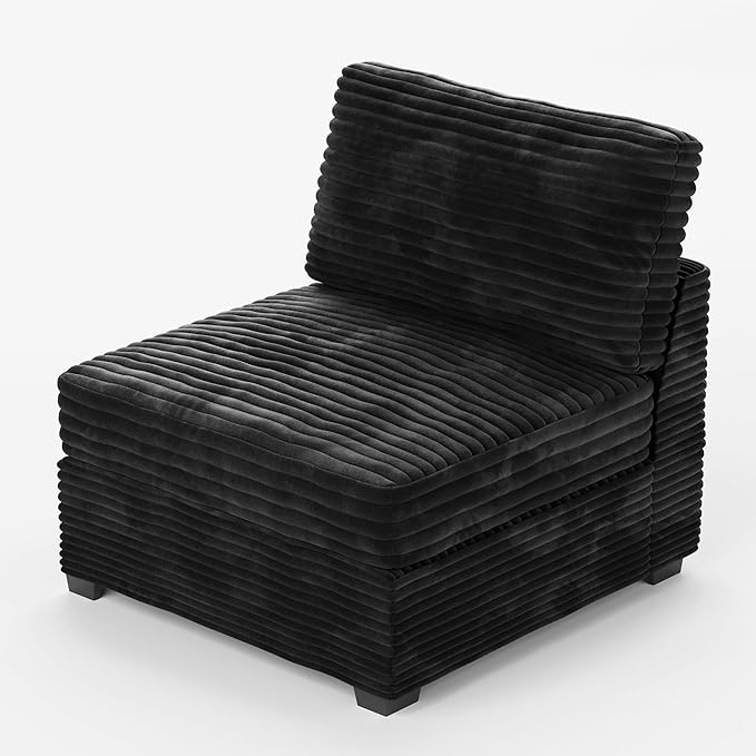 Modular Sectional Couch Mix and Match Pieces for Living Room Comfy Cloud Couches with Movable Ottoman DIY Combination Plush Corduroy Black