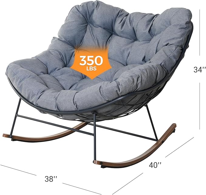 Grand patio Rocking Chair Indoor with Thick Cushion Oversized Metal Papasan Rocking Chair for Living Room