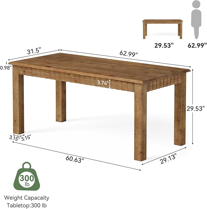 63-Inch Computer Desk Solid Wood Home Office Desk with Sturdy Wooden Legs Rustic Large Computer Office Table for Writing Reading Study Brown