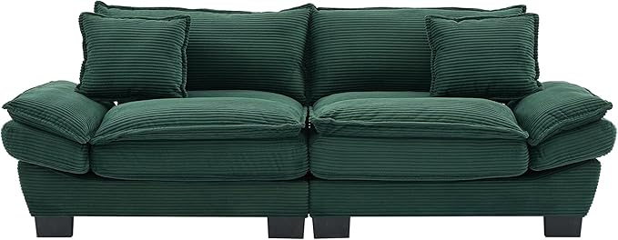 KEIKI Loveseat Sofa 84 Corduroy Upholstered Couch with Deep Seat and 2 Pillows Modern Loveseat Sofa Couch for Small Spaces Living Room Apartment Office Green