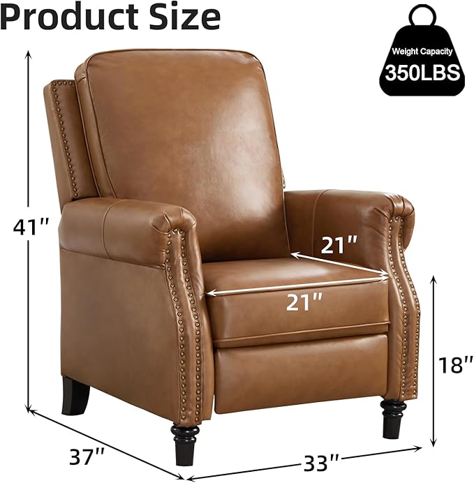 CANMOV Push Back Recliner Chair Set of 2 Genuine Leather Pushback Reclining Chair with Padded Seat Wingback Recliner with Rivet Decoration Single Sofa Recliner for Living Room Apartment Brown