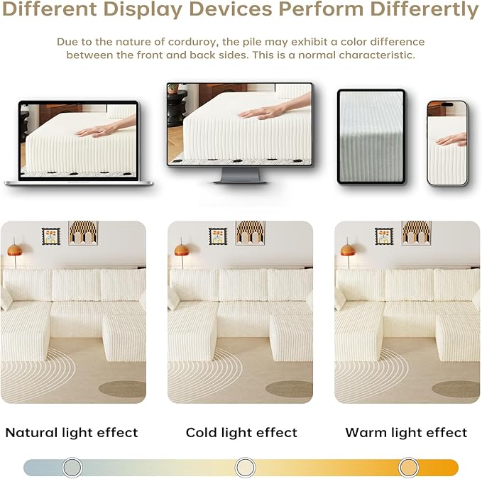 108 U Shaped Sectional Couch with Ottoman Corduroy Modular Sectional Sofa with Deep Seat Modern Modular L-Shape Sofa Couch with ChaiseUpholstered Boneless Couches for Living Room Bedroom