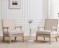 chairus Farmhouse Linen Accent Chair Set of 2 Upholstered Reading Chair with Solid Wood Frame Lounge Arm Chair with High Back for Living Room Reception Room Waiting Room Khaki Stripe