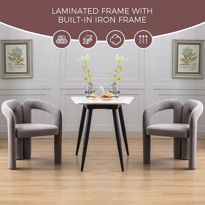 Set of 2 Contemporary Velvet Fabric Upholstered Accent/Dining Chairs Barrel Side Chairs for Kitchen and Living Room (Gray Velvet)