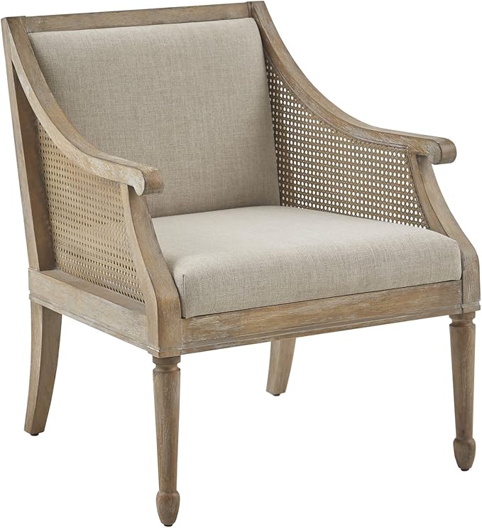 Martha Stewart Isla Accent Chairs for Living Room with Solid Wood Frame Cane Webbed Swoop Track Arms Turned Legs Farmhouse Coastal Cottage Deep Seating Lounge - Reclaimed Wood Natural