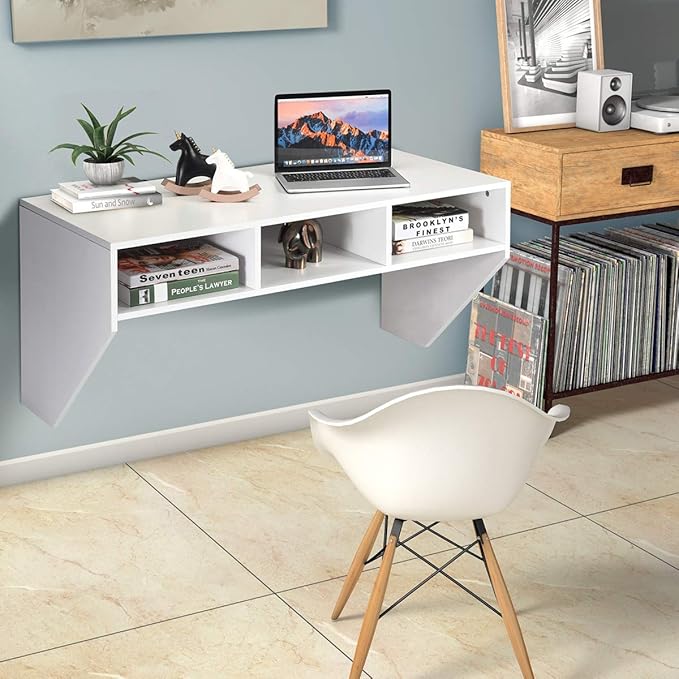 BestComfort Wall Mounted Desk Hutch 41.5inch Floating Laptop Table Writing Desk Home Office Workstation Hanging Computer Desk Modern Floating Console Media Storage Cabinet