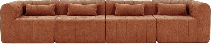 Christopher Knight Home Flarin 145.5 Convertible Sectional Sofa Couch L-Shape Home Sofa Living Room 4 Seat Sectional Sleeper Sofa Fabric Upholstered Comfy Cloud Couch No Assembly Orange