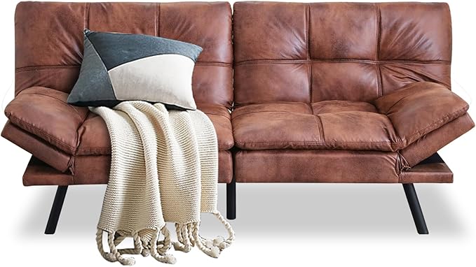 MUUEGM Futon Sofa Bed Couch Sofa Memory Foam Futon Sleeper Sofa Loveseat Convertible Couch Bed for Small Compact Spaces Apartment Brown