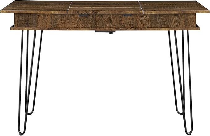 Coaster Home Furnishings – Sheeran – 47-Inch Writing Desk with Four Compartments Mid-Century Modern Style Black Hairpin Legs and Spacious Surface – Home Office &amp Living Room – Rustic Amber - 80