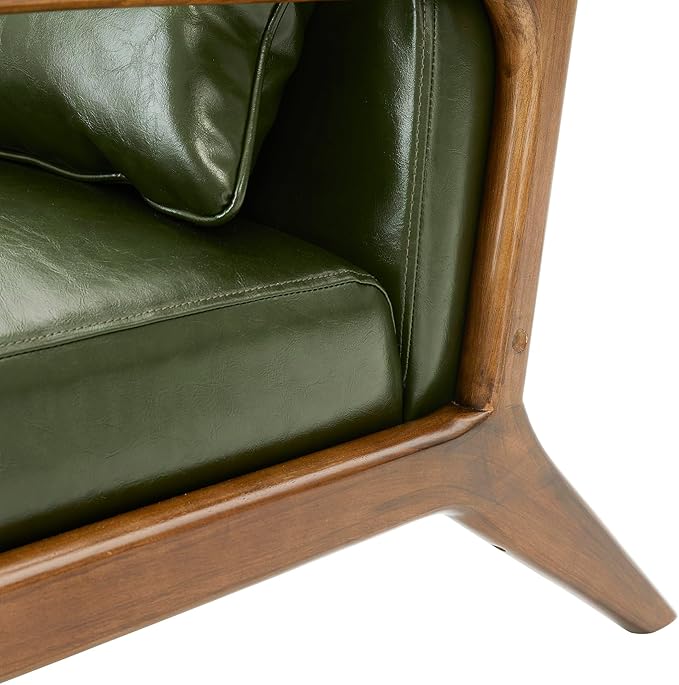 Glitzhome 2 Set Mid Century Hunter Green Accent Armchair Single Reading Armchair PU Leather Lounge Chair with Walnut Ruberwood Frame