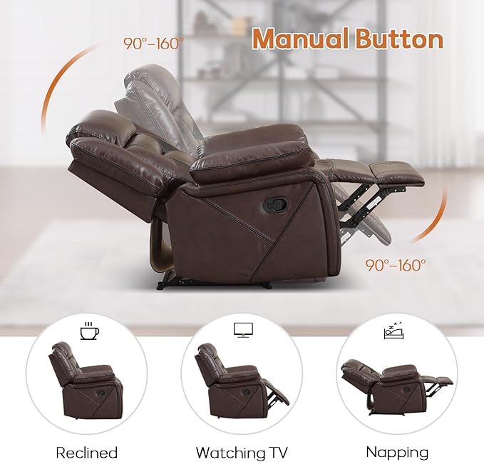 EBELLO Faux Leather Manual Reclining Sofa 3 Seat Recliner Sofa Chair Couch Furniture for Living Room Furniture Meeting Room Dark Brown (3 Seat Sofa)