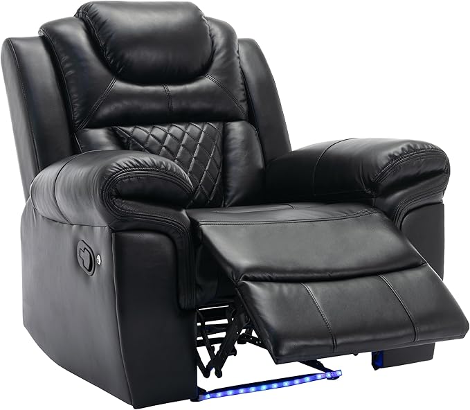 ERYE Manual Recliner Chair with LED Light Strip for Living Room Bedroom Manual Reclining Home Theater Seating Armchair Faux Leather Tufted