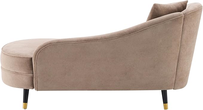 Christopher Knight Home Harlow Velvet Upholstered Chaise Lounge Chair Indoor Wooden Chaise Lounge Sofa with Accent Pillow Living Room Lounge Chair with Left Armrest Camel