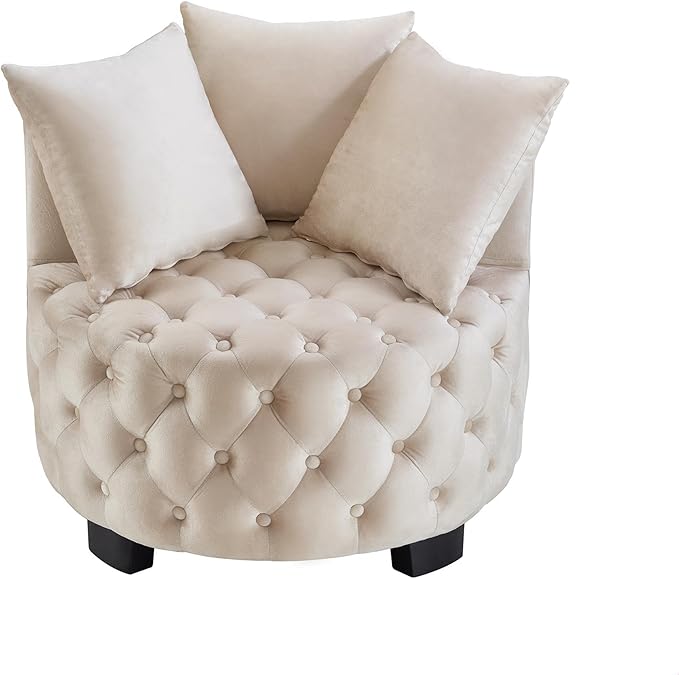 GDFStudio Upholstered Tufted Accent Chair Contemporary Velvet Leisure Chair with Curved Back and Integrated Arms Modern Round Accent Chair for Living Room Taupe