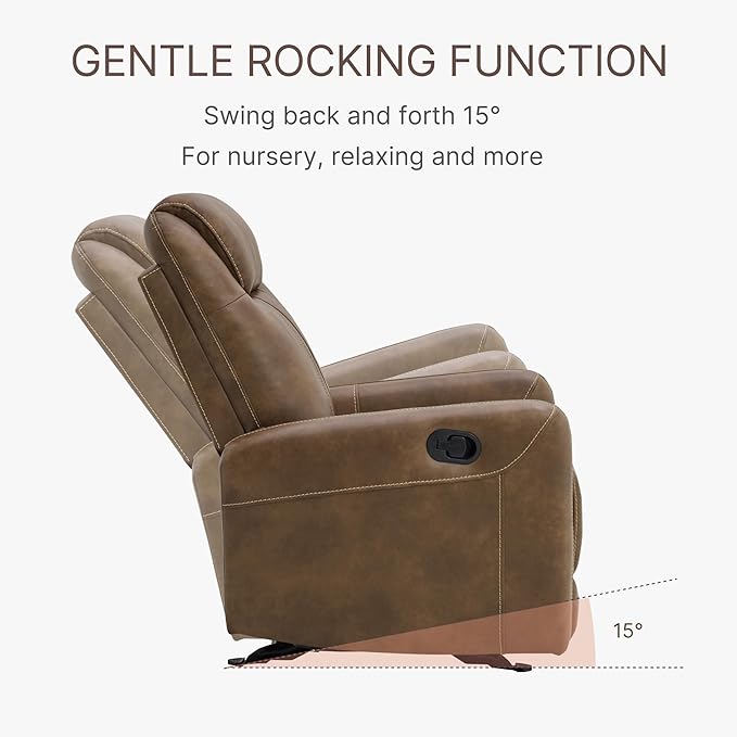 Leather Recliner Chair Manual Reclining Chair Glider Recliner with Adjustable Backrest/Footrest &amp Comfortable Armrest for Living Room Bedroom Home Theater Seating