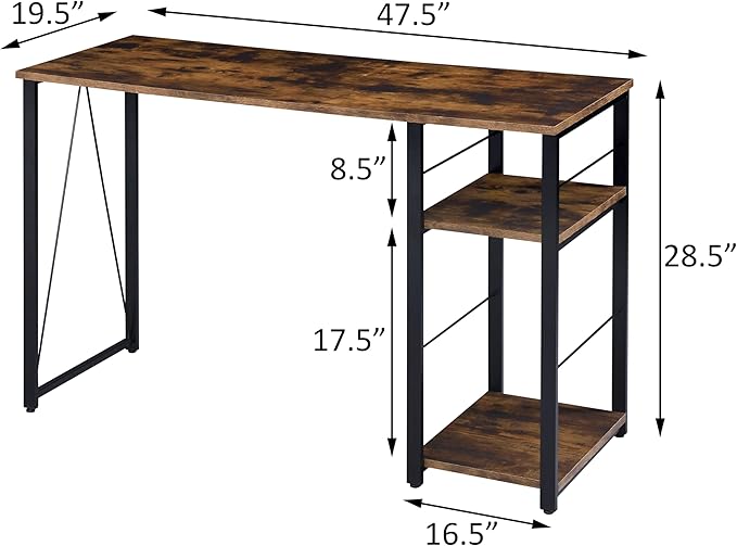 Weathered Oak and Black 2-Shelf Rectangular Writing Work Study Desk Metal Base for Home Office Modern