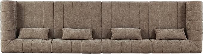 145.5 Inch Modular Full-Compressed Sectional Sofa Polyester Upholstered Modular Sofa with 4 Pieces Compressed Sponge Modular Couch for Living Room (Espresso-X200)