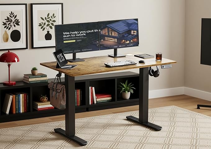 YDN Electric Standing Desk Adjustable Height Stand up Desk 48 x 24 Inches Sit Stand Home Office Desks Black Frame/Rustic Brown Top