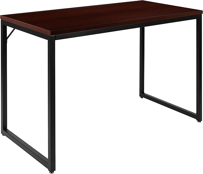 BizChair Industrial Modern Desk - Commercial Grade Office Computer Desk and Home Office Desk - 47 Long (Mahogany/Black)