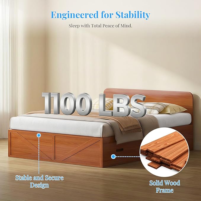 PUREMIND Murphy Bed Full with Mattress Included Wood Cabinet Bed with Dual Storage Drawers &amp 2 Pillows 3-in-1 Convertible Sofa Beds for Small Space Guest Room Home Office Cherry